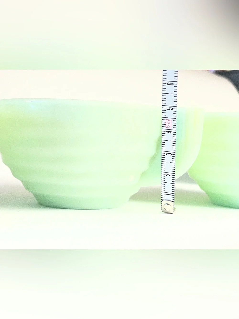 Vintage Jadeite Cup Set 7 Art Deco Style Ribbed Milk Glass Coffee Cups - FRANCE